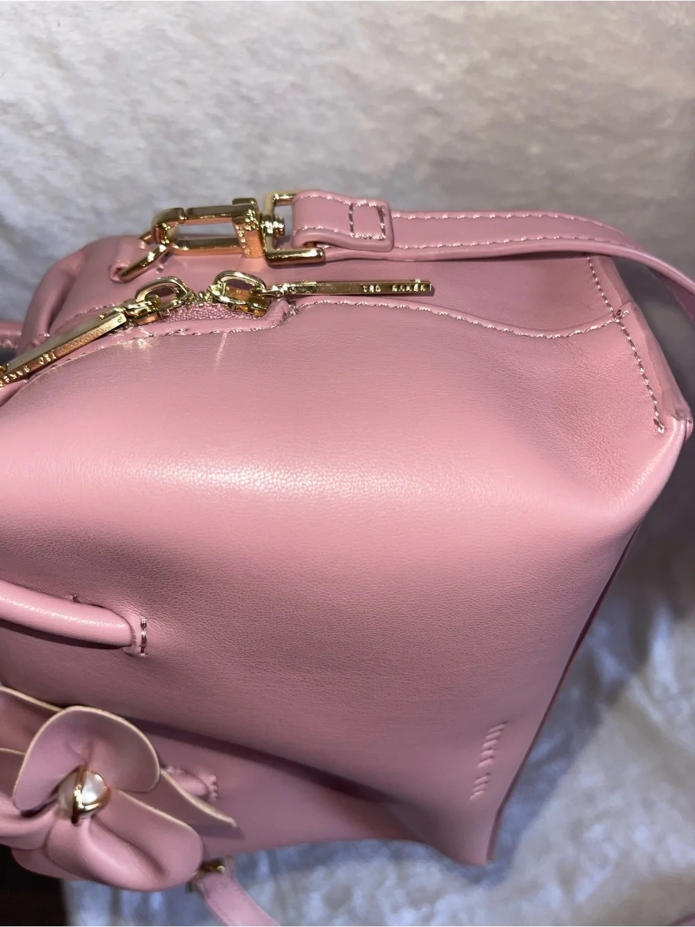Ted Baker Blush Pink Leather Flower Hand or Shoulder Bag EUC